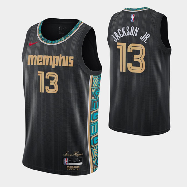 Men's Memphis Grizzlies #13 Jaren Jackson Jr. Black NBA 2020-21 City Swingman Stitched Jersey Men's Memphis Grizzlies #13 Jaren Jackson Jr. Black NBA 2020-21 City Swingman Stitched Jersey